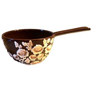 Ganz Bella Casa Ceramic Brown 3D Floral Bowl Dish with Handle Vintage